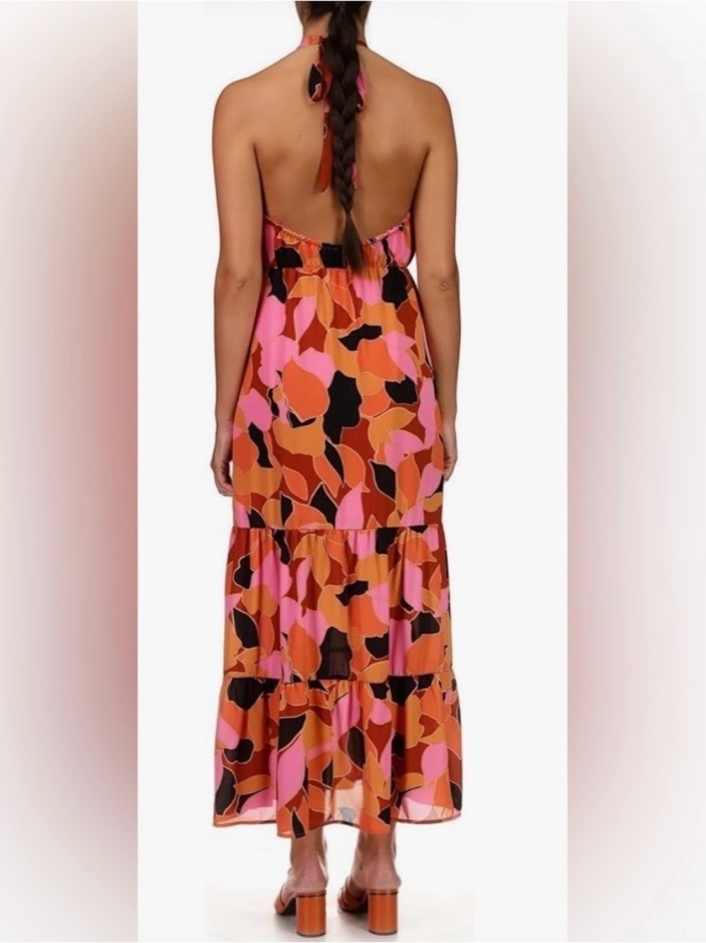 Sanctuary Pink and Orange Backless Halter Maxi Dress